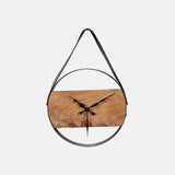 Acacia Wood With Sand Blasted Effect And Fine Leather Handle Wall Clock