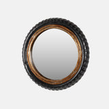 Wall Mount Mirror Madeup Of Small Bicycle Tyre With A Combination Of Rusty Look Metal