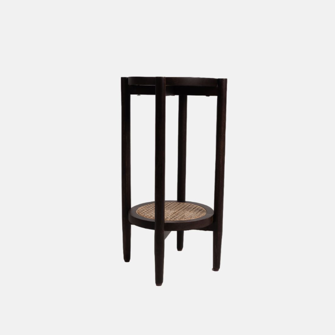 Mango Wood And Cane Round Dark Walnut Side Table