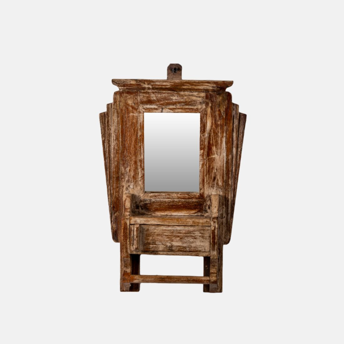 Old Teak Wood Indian Vintage Wall Mount Mirror