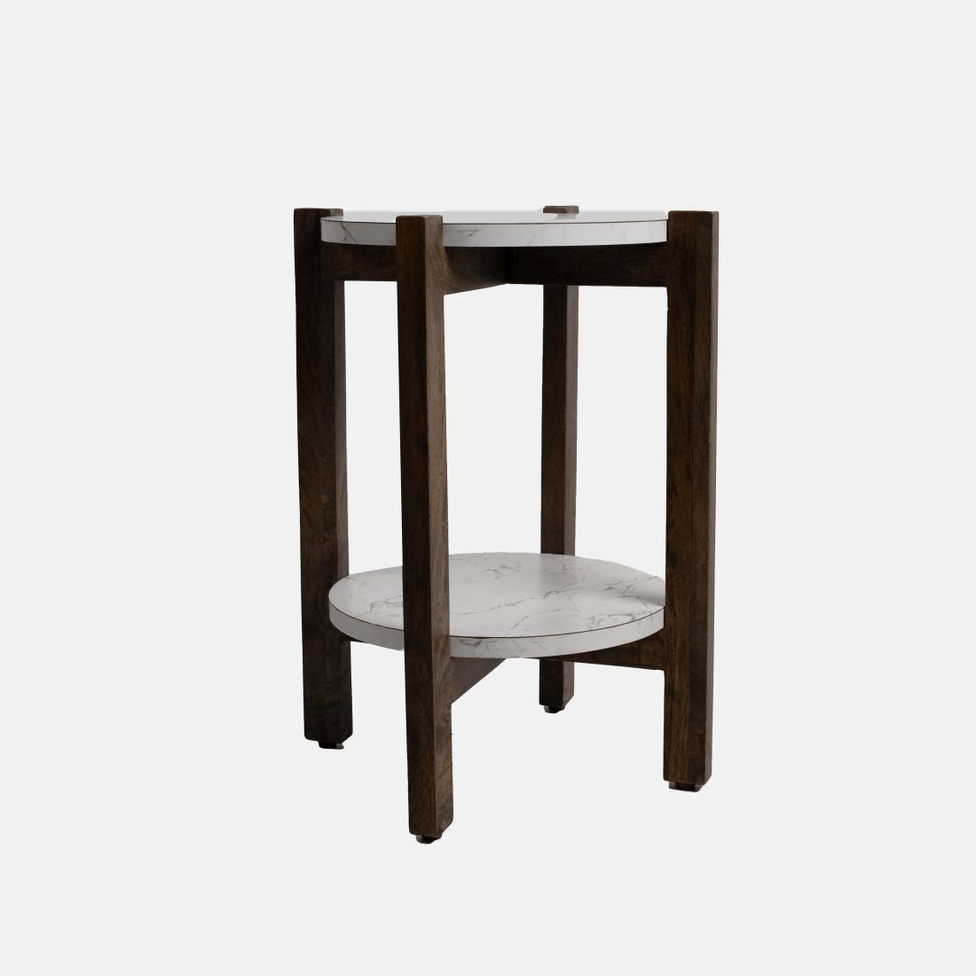 Black Mango Wood And White Marble Veener Side Table