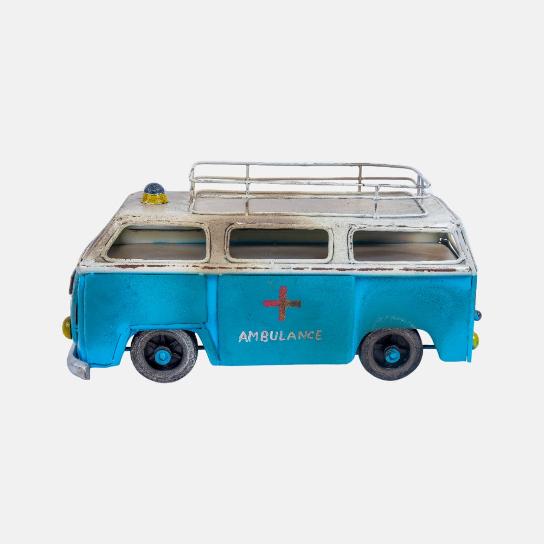 Vintage Blue And White Metal Finish Wolks Vegan Ambulance