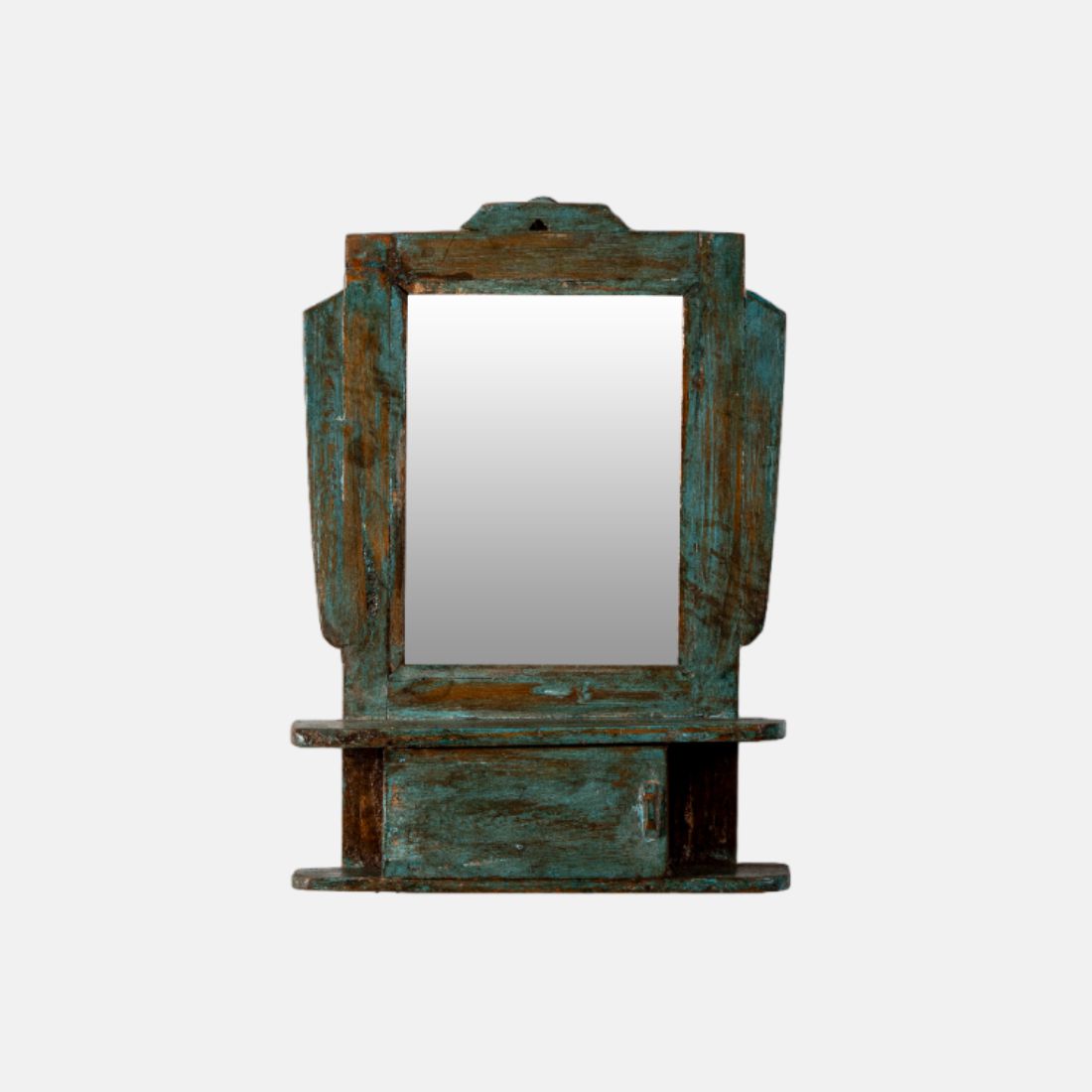 Old Teak Wood Indian Vintage Wall Mount Mirror