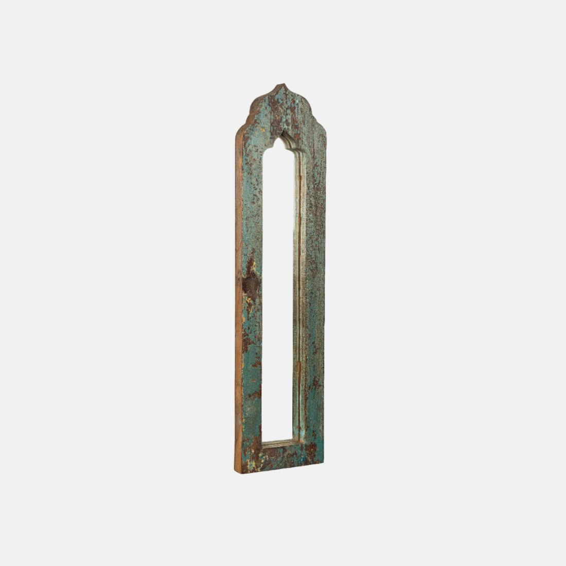 Sleek Arch Design Mirror Frame Made Up Of Old Reclaimed Colorful Wood