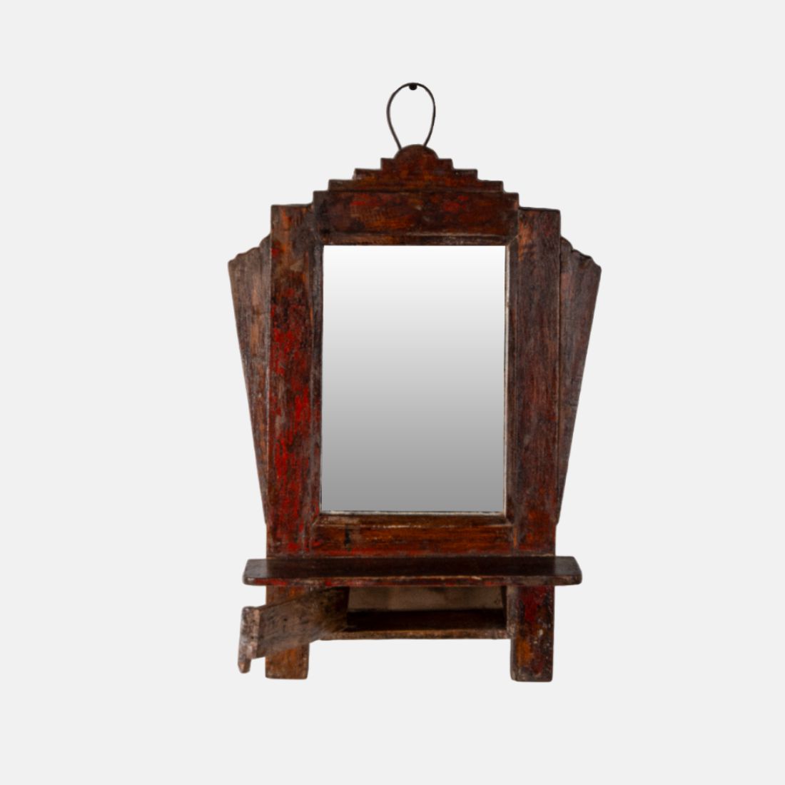 Old Teak Wood Indian Vintage Wall Mount Mirror