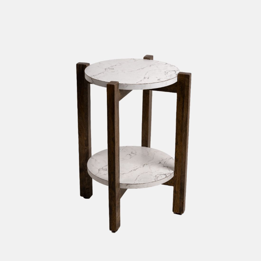 Black Mango Wood And White Marble Veener Side Table