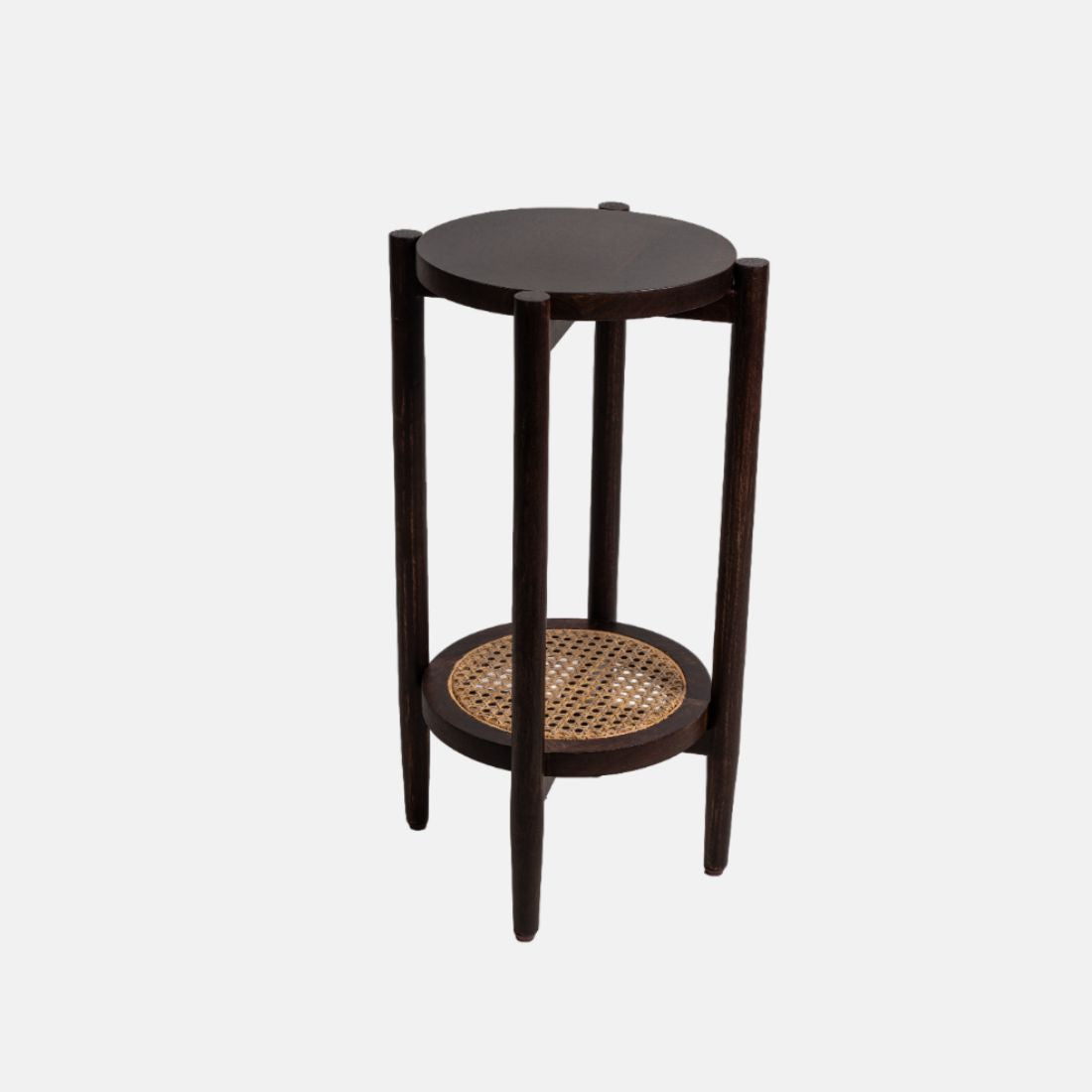 Mango Wood And Cane Round Dark Walnut Side Table