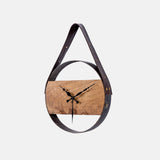 Acacia Wood With Sand Blasted Effect And Fine Leather Handle Wall Clock