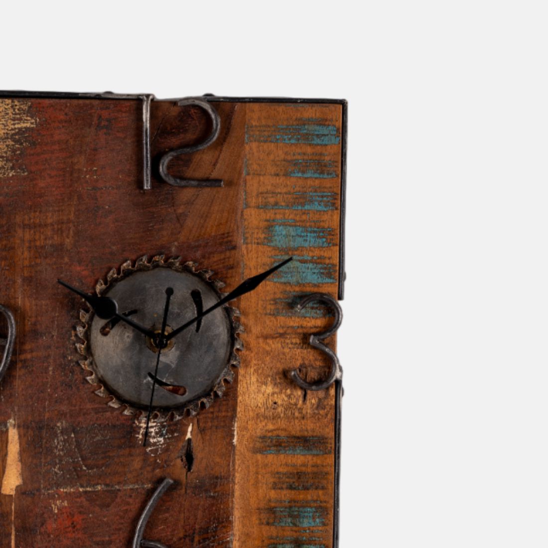 Iron And Old Reclaimed Colourful Wood Wall Clock