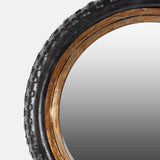 Wall Mount Mirror Madeup Of Small Bicycle Tyre With A Combination Of Rusty Look Metal