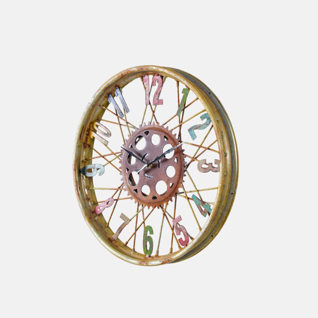 Wall Clock Madeup Of Old Moped Wheel Rim And Bicycle Gear
