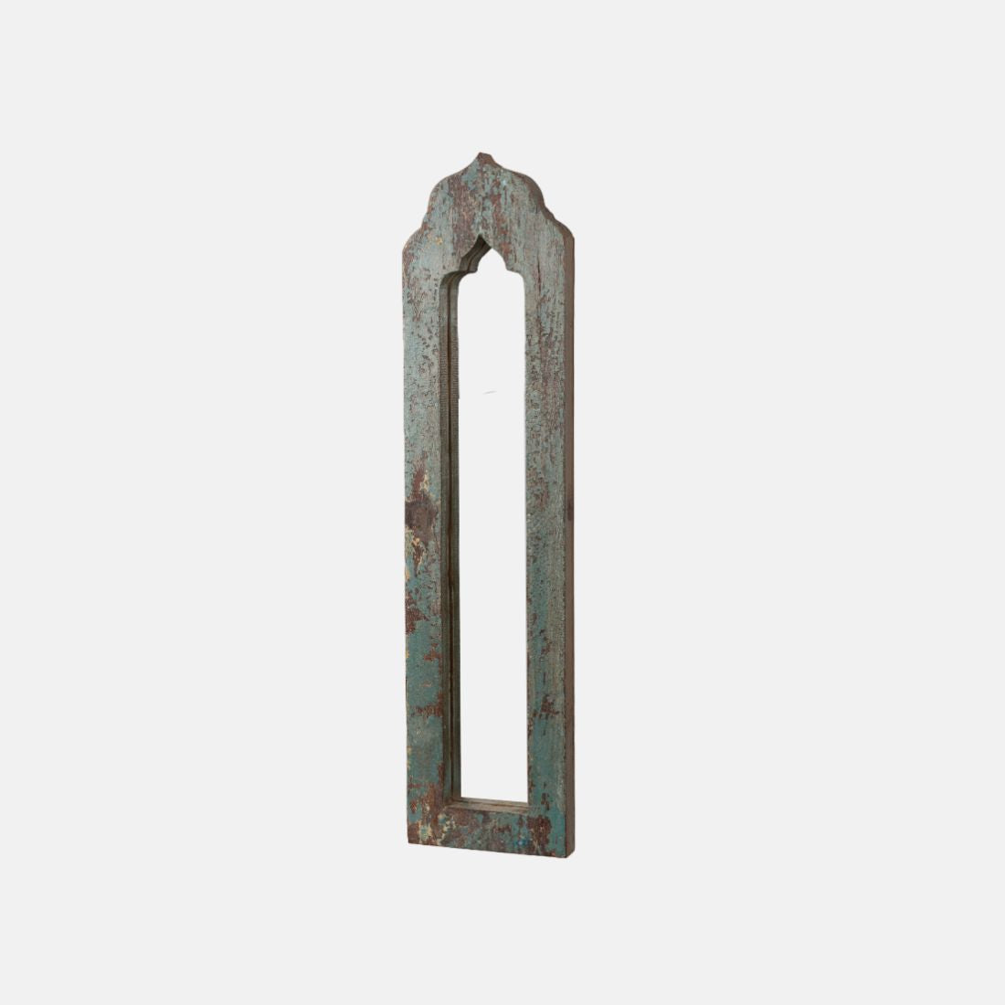 Sleek Arch Design Mirror Frame Made Up Of Old Reclaimed Colorful Wood