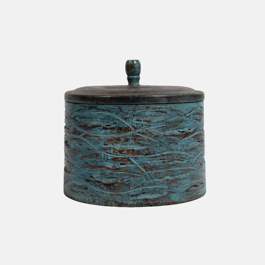 Hand-Carved Old Teak Wooden Pot
