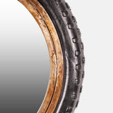 Wall Mount Mirror Madeup Of Small Bicycle Tyre With A Combination Of Rusty Look Metal