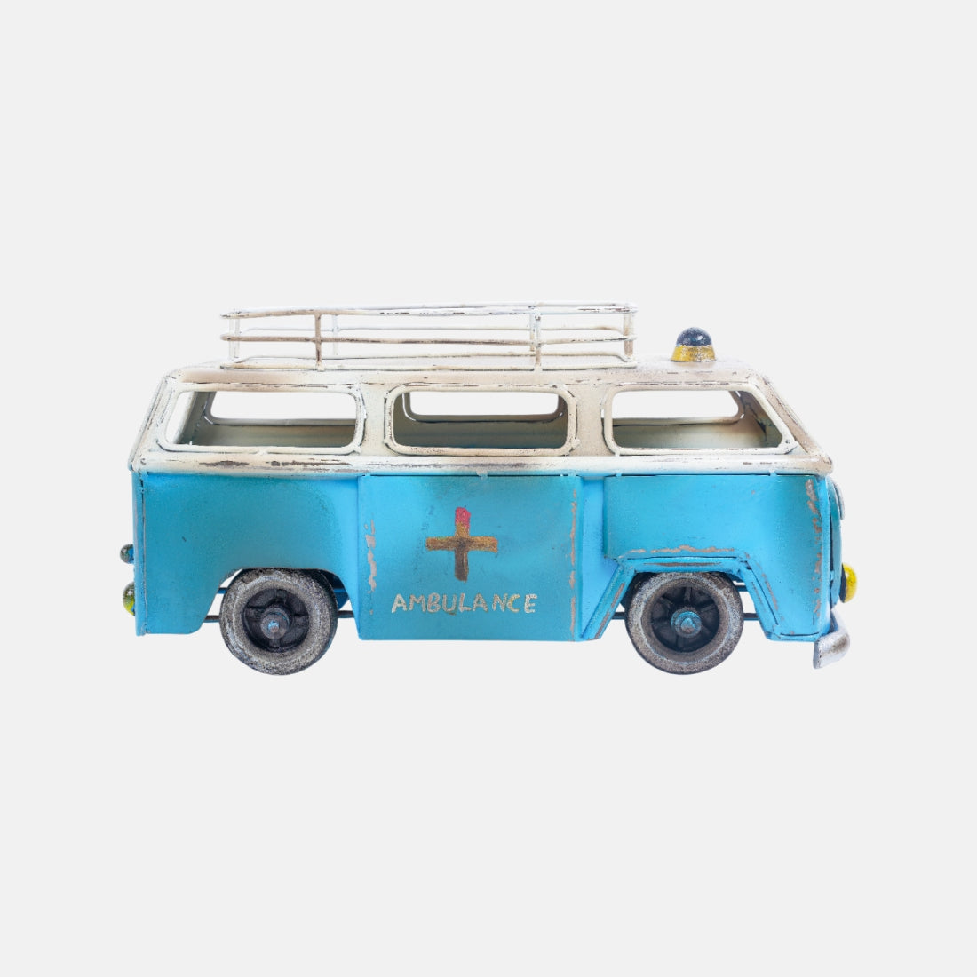 Vintage Blue And White Metal Finish Wolks Vegan Ambulance