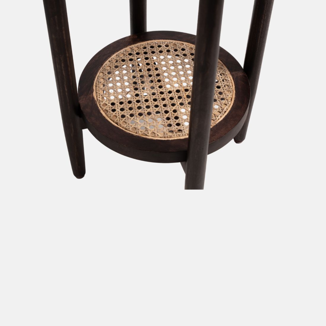 Mango Wood And Cane Round Dark Walnut Side Table