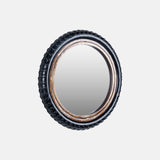 Wall Mount Mirror Madeup Of Small Bicycle Tyre With A Combination Of Rusty Look Metal