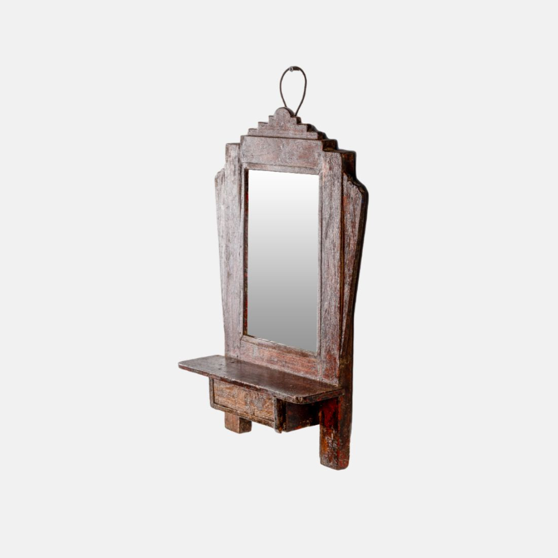 Old Teak Wood Indian Vintage Wall Mount Mirror