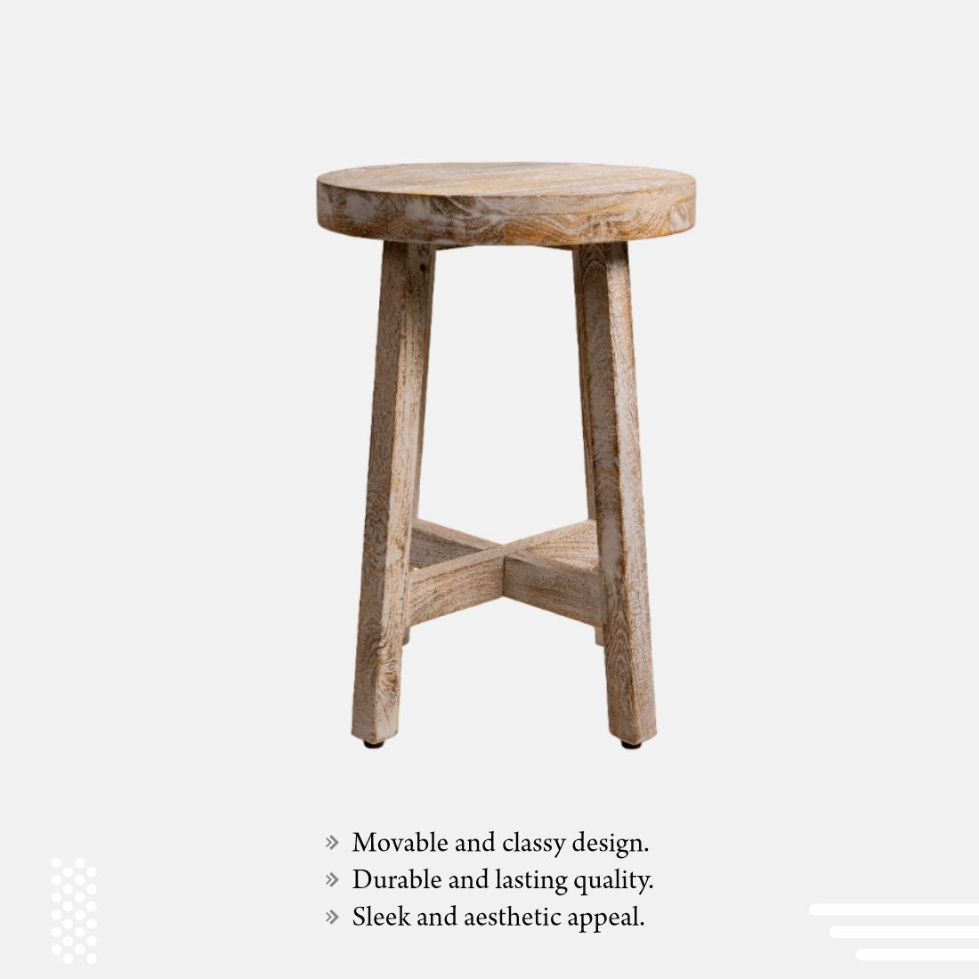Sandblasted Distress White Mango Wood Finish Side table
