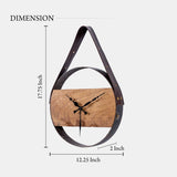 Acacia Wood With Sand Blasted Effect And Fine Leather Handle Wall Clock
