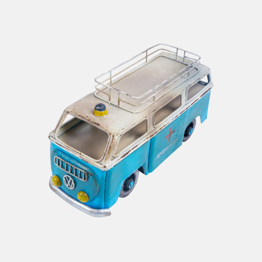 Vintage Blue And White Metal Finish Wolks Vegan Ambulance