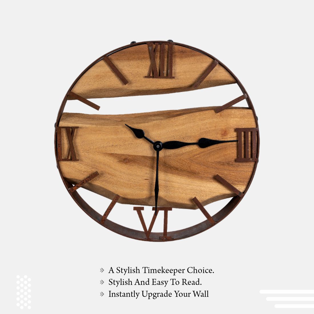 Acacia Wood And Rustic Metal Finish Wall clock