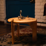 Premium Round wood side table Natural Acacia wood Finish Easy to Build