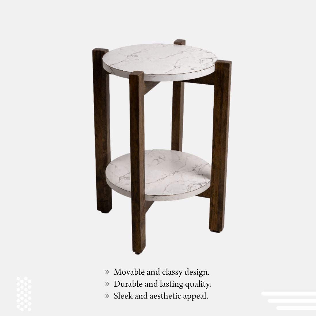 Black Mango Wood And White Marble Veener Side Table