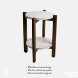 Black Mango Wood And White Marble Veener Side Table