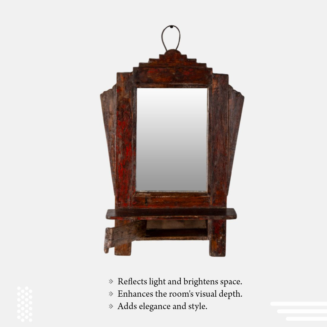 Old Teak Wood Indian Vintage Wall Mount Mirror