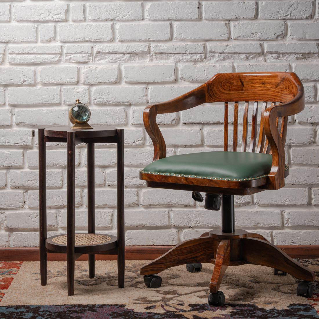 Mango Wood And Cane Round Dark Walnut Side Table