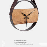 Acacia Wood With Sand Blasted Effect And Fine Leather Handle Wall Clock