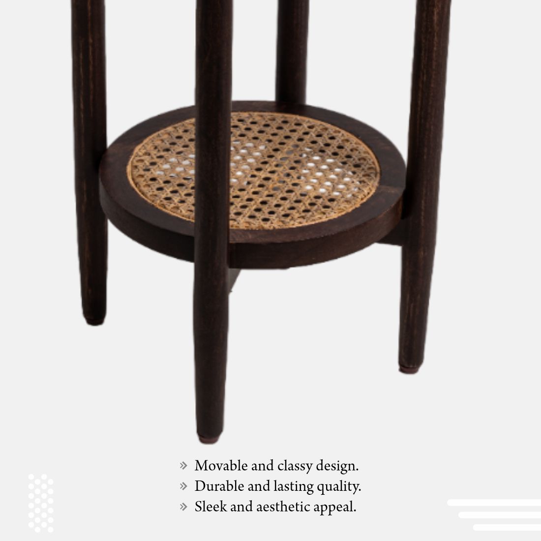 Mango Wood And Cane Round Dark Walnut Side Table