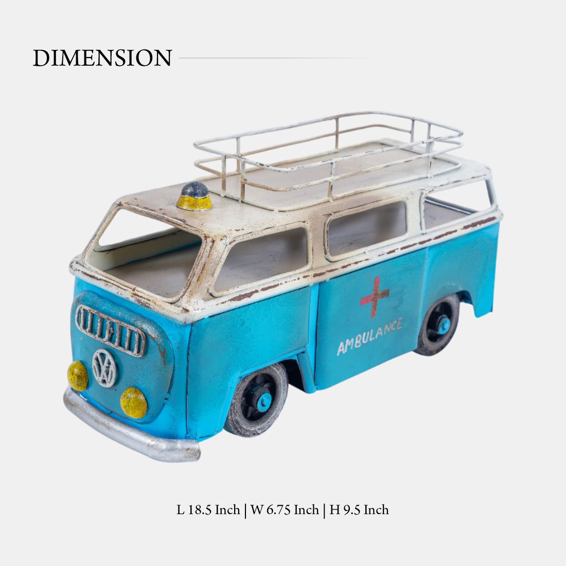 Vintage Blue And White Metal Finish Wolks Vegan Ambulance