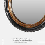 Wall Mount Mirror Madeup Of Small Bicycle Tyre With A Combination Of Rusty Look Metal